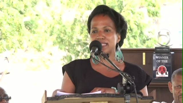Nicole Slack-Liburd, Permanent Secretary in the Ministry of Health on Nevis delivering remarks at the launch of the FIT Games at Bath Plain recently